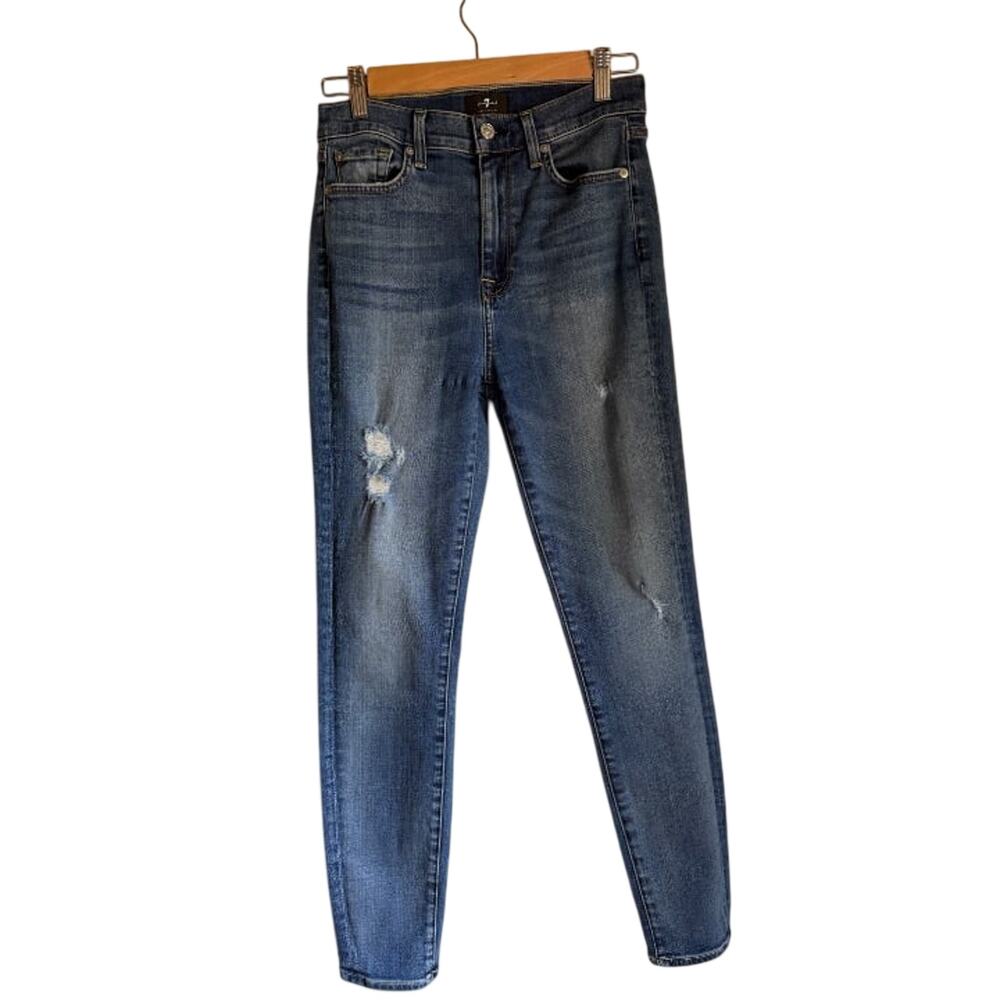 7 For All Mankind High Waist Skinny Jeans Size 27 Distressed Denim
